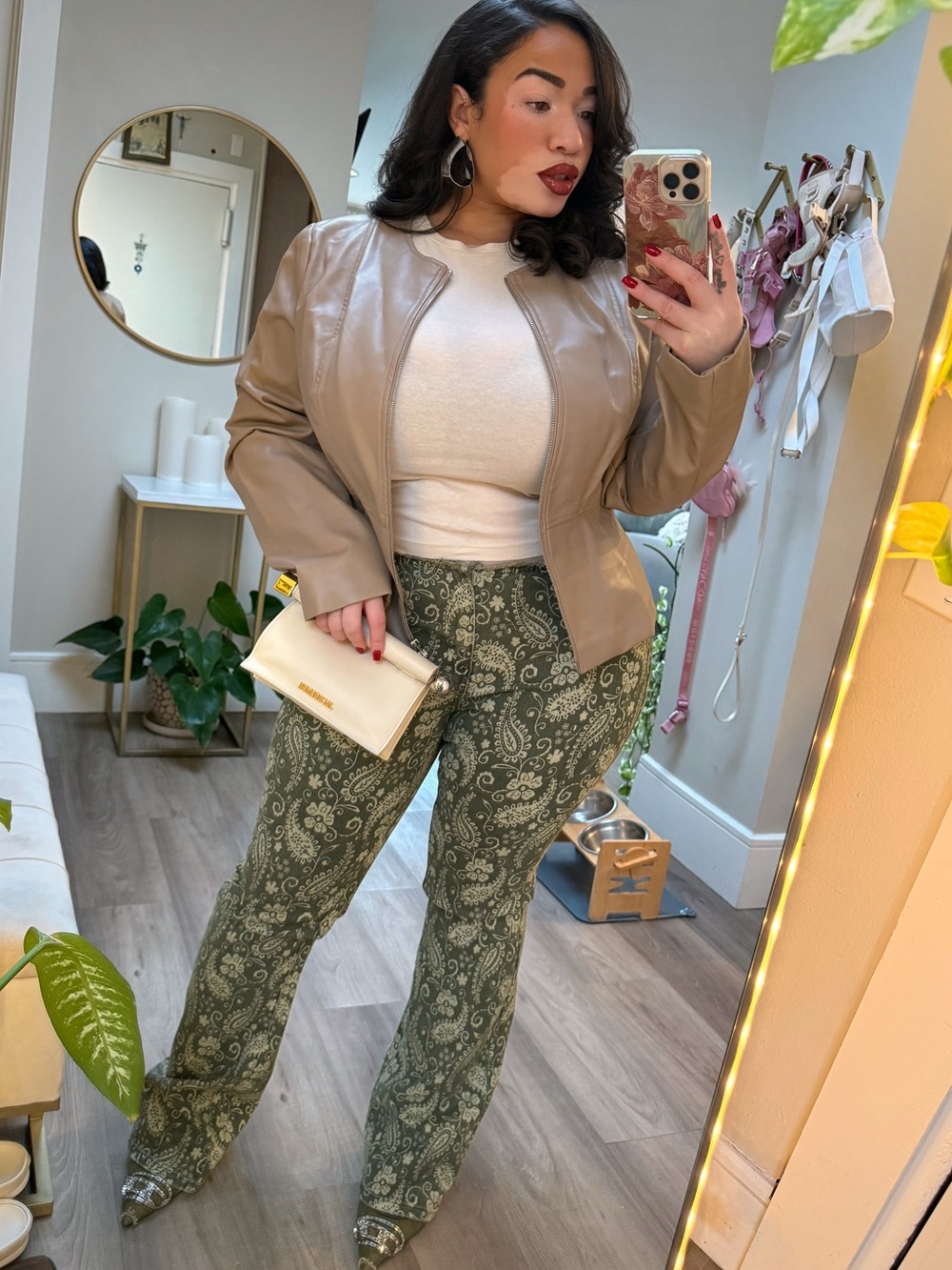 Fashion Nova Olive Green Paisley Boot Cut Pants